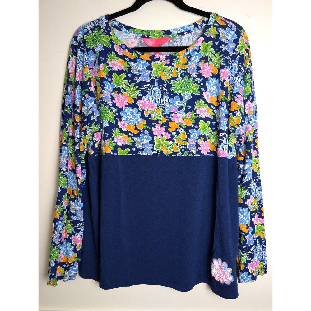 Disney X Lilly Pulitzer Mickey & Minnie Mouse Finn Long Sleeve T-Shirt Top Sz L
